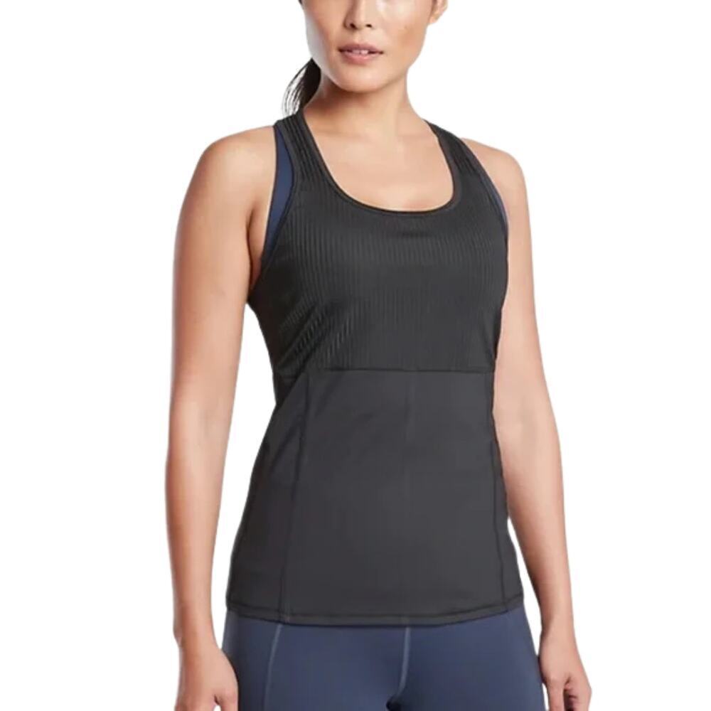 Athleta Vitality Rib Tank Top Supersonic Sleeveless Workout Black Size Large
